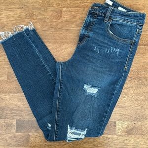 eunina distressed skinny ankle jeans with raw hem